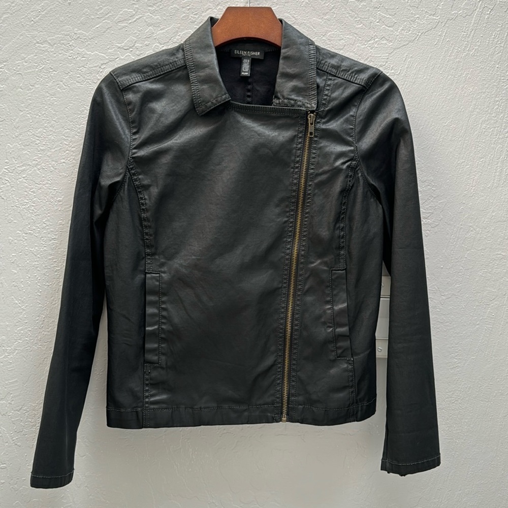 Eileen Fisher Moto Jacket Black Petite Small EUC
